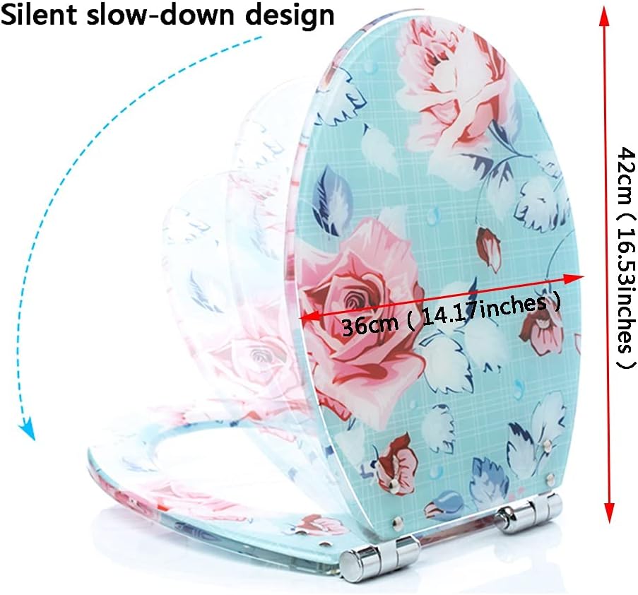Toilet Seat Toilet Seat Colorful with Slow Close Metal Hinges Decorative Toilet Seat Round Toilet Seat (Blue 42 * 36cm)