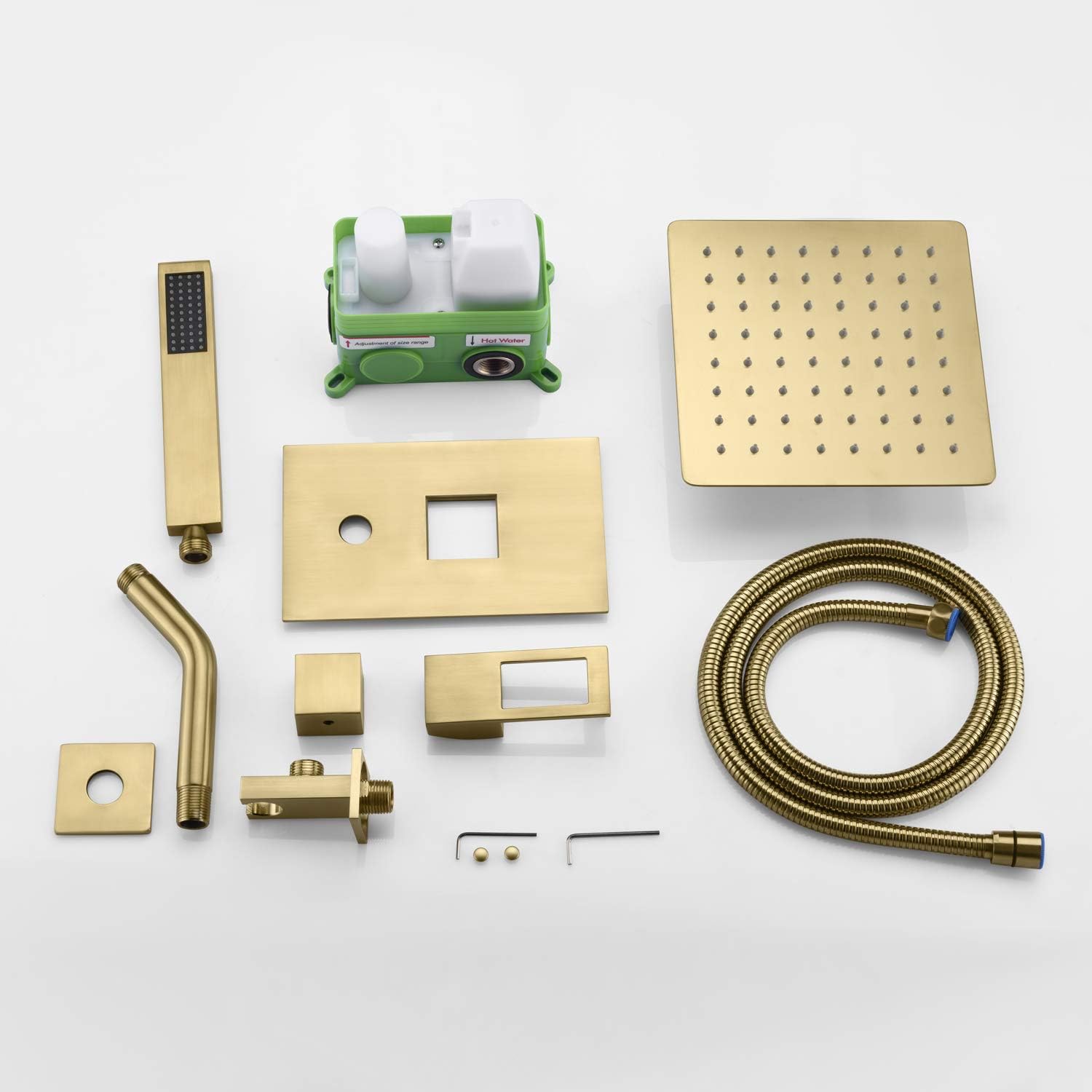 sumerain Rain Shower System Brushed Brass Dual Functions Shower Faucet Complete Set Including 8' Shower Head, Rough-In Valve Body and Trim