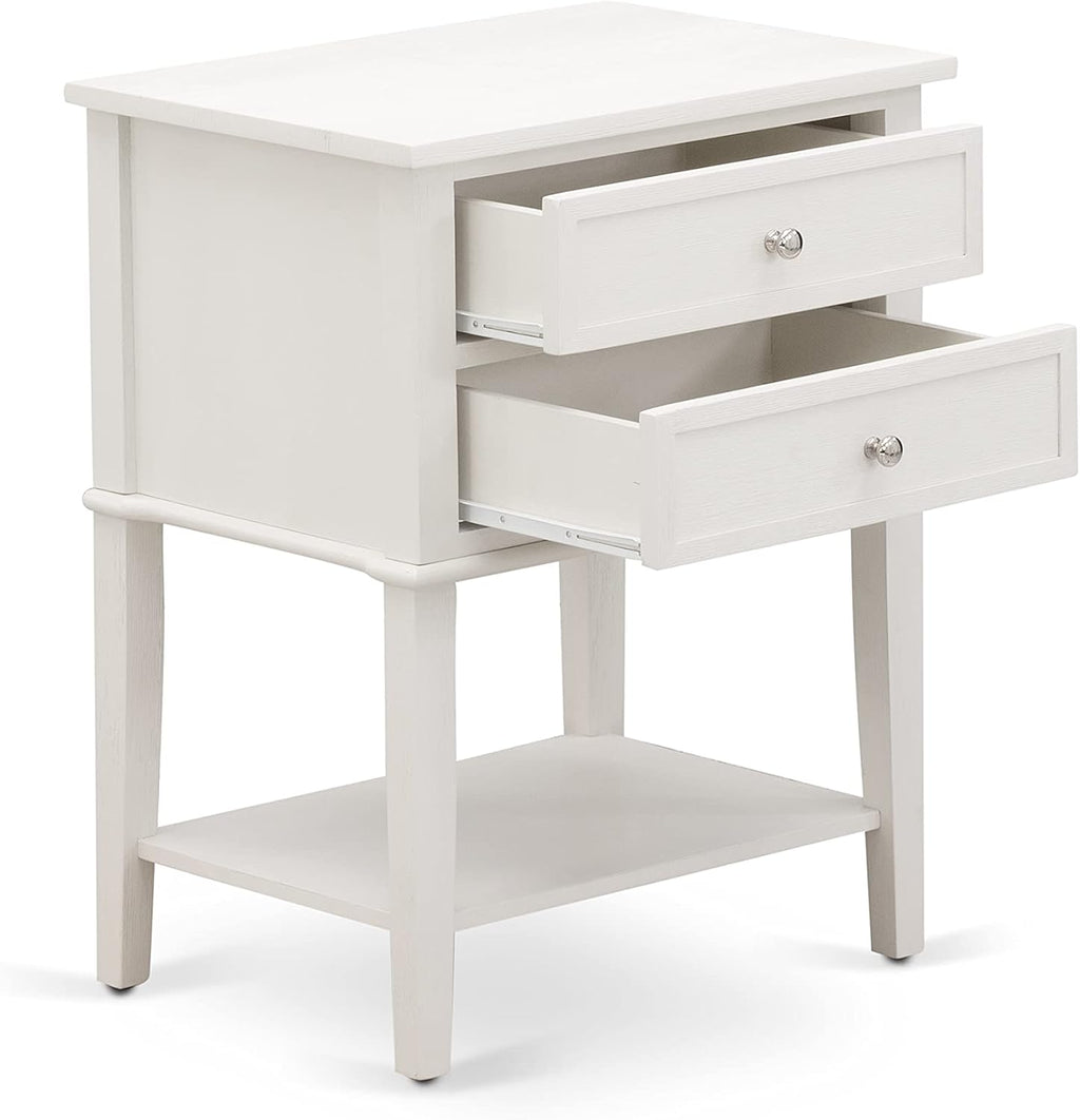 East West Furniture FN08F-1VL0C 2-Piece Platform Full Size Bed Set with 1 Full Bed and an End Table for bedroom - Reliable and Durable Construction - Mist Beige Linen Fabric
