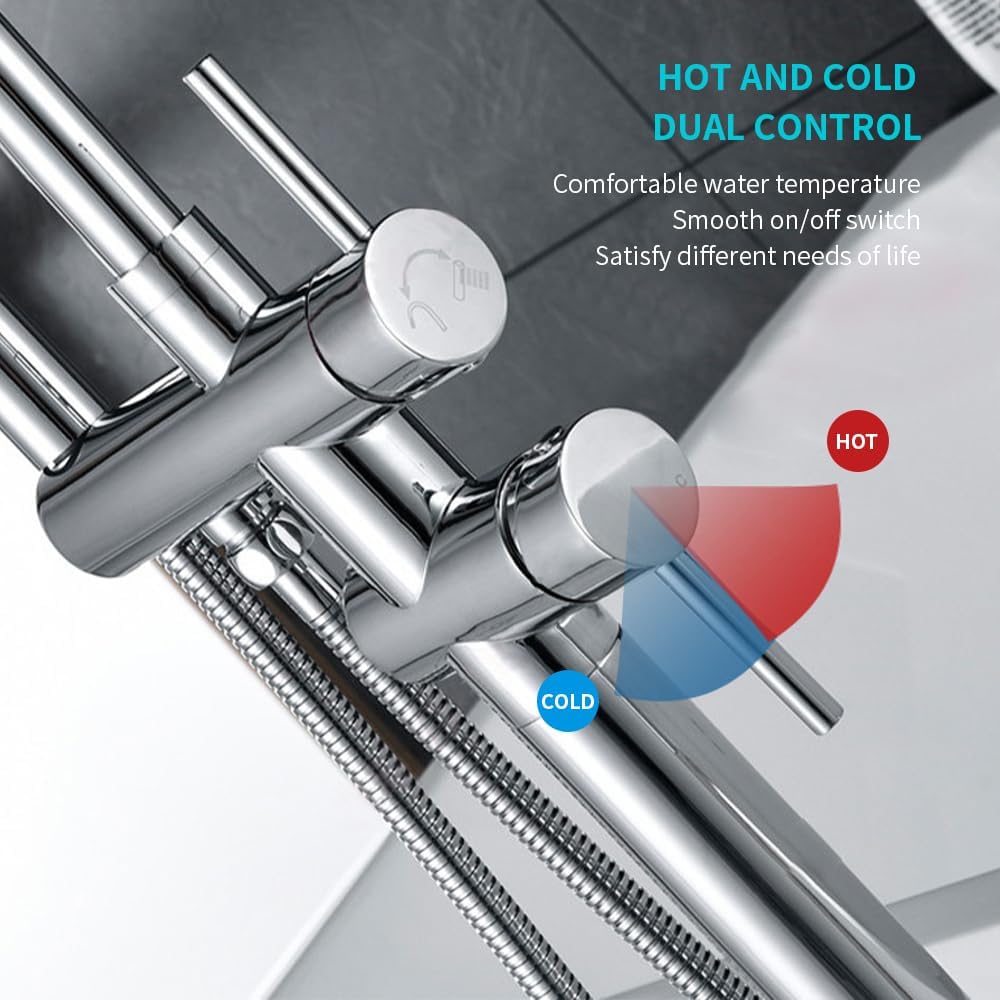 Floor Mount Bathtub Faucet, Freestanding Tub Filler, Standing Swivel Spout Shower Faucets Shower Mixer Taps with Cylinder Handheld Shower (Chrome, With Embedded Box)