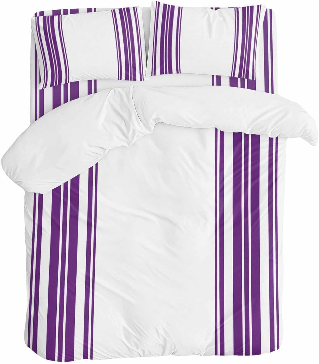 Dark Purple and White Striped Duvet Cover Set Queen Size 4 Pieces Modern Minimalist Vertical Lines Bedding Set with Zipper Closure, 1 Comforter Cover 86x86 Inches 1 Flat Sheet & 2 Pillow Cases