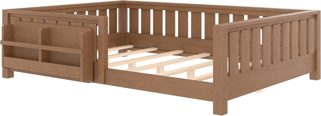 Bellemave Full Size Floor Bed with Slats and Safety Guardrail