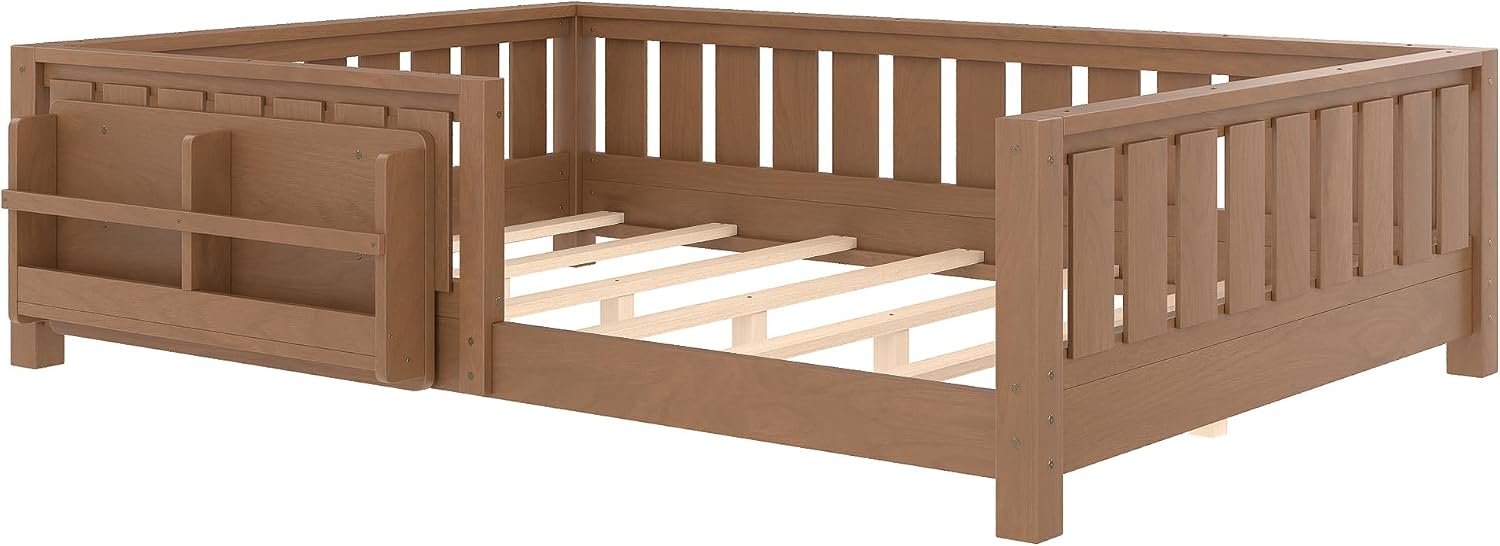 Bellemave Full Size Floor Bed with Slats and Safety Guardrail