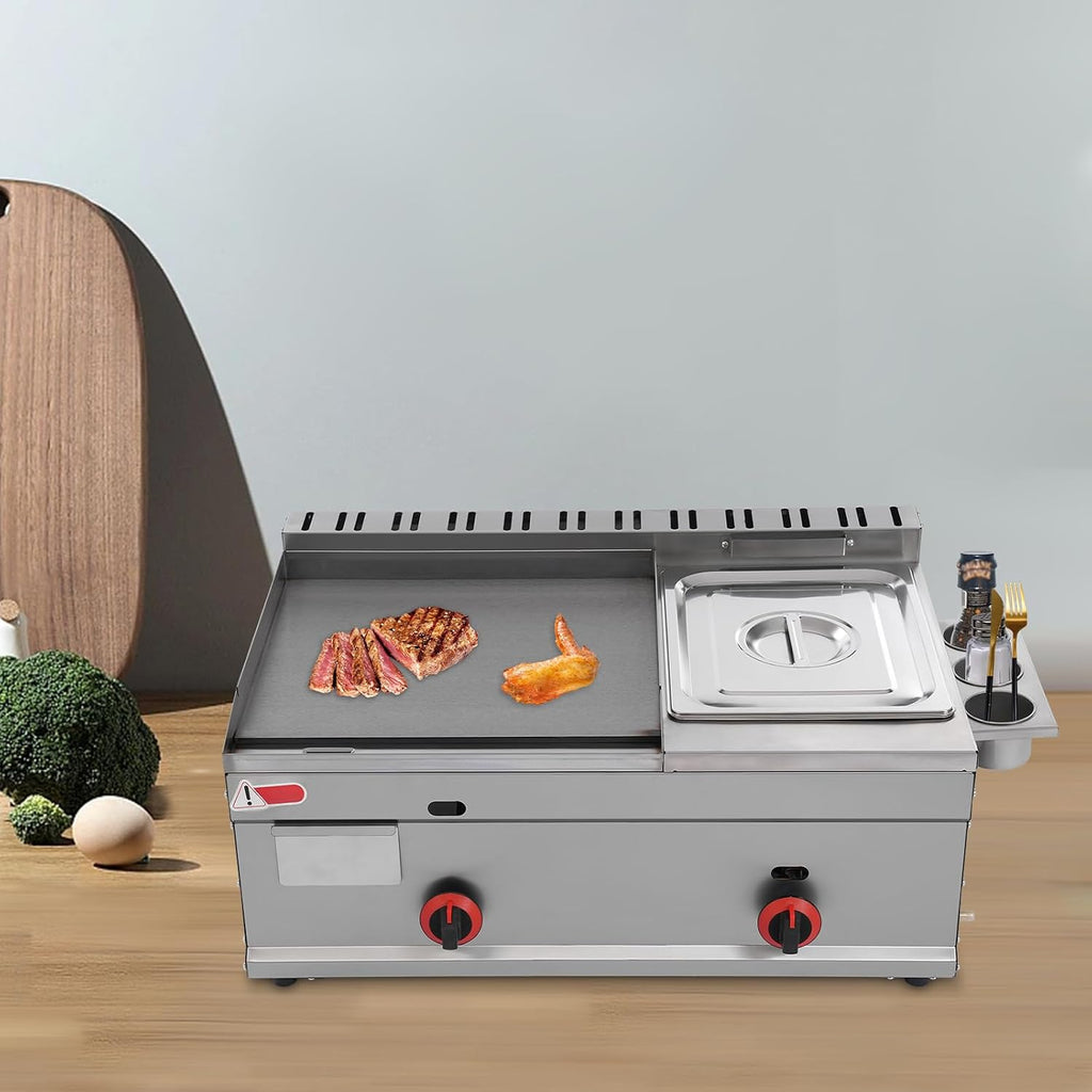 Gas Deep Fryer,Commercial Griddle Flat Top Grill,Independent Temperature Control Deep Fryer with Flat Top Grill Griddle,6L Multi-function Deep Fryer for Restaurant Snack Bar