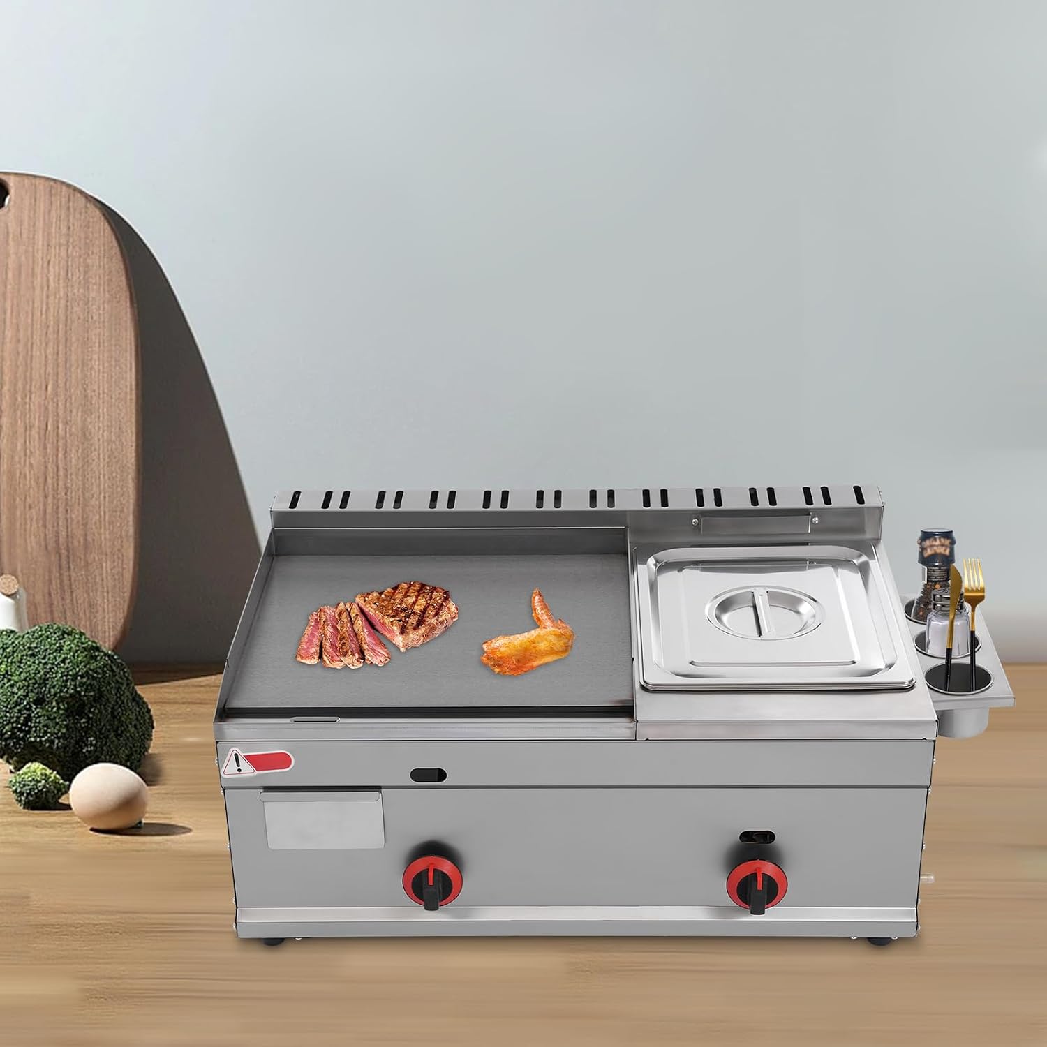 Gas Deep Fryer,Commercial Griddle Flat Top Grill,Independent Temperature Control Deep Fryer with Flat Top Grill Griddle,6L Multi-function Deep Fryer for Restaurant Snack Bar