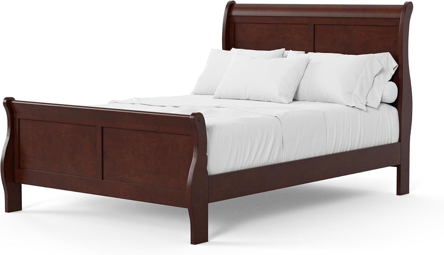 Furniture of America Louis Philippe Traditional Wood Bed Frame with Headboard and Footboard, Elegant Sleigh Design Bedframe for Bedroom, Guest Room, Easy Assembly, Box Spring Required, Full, Cherry