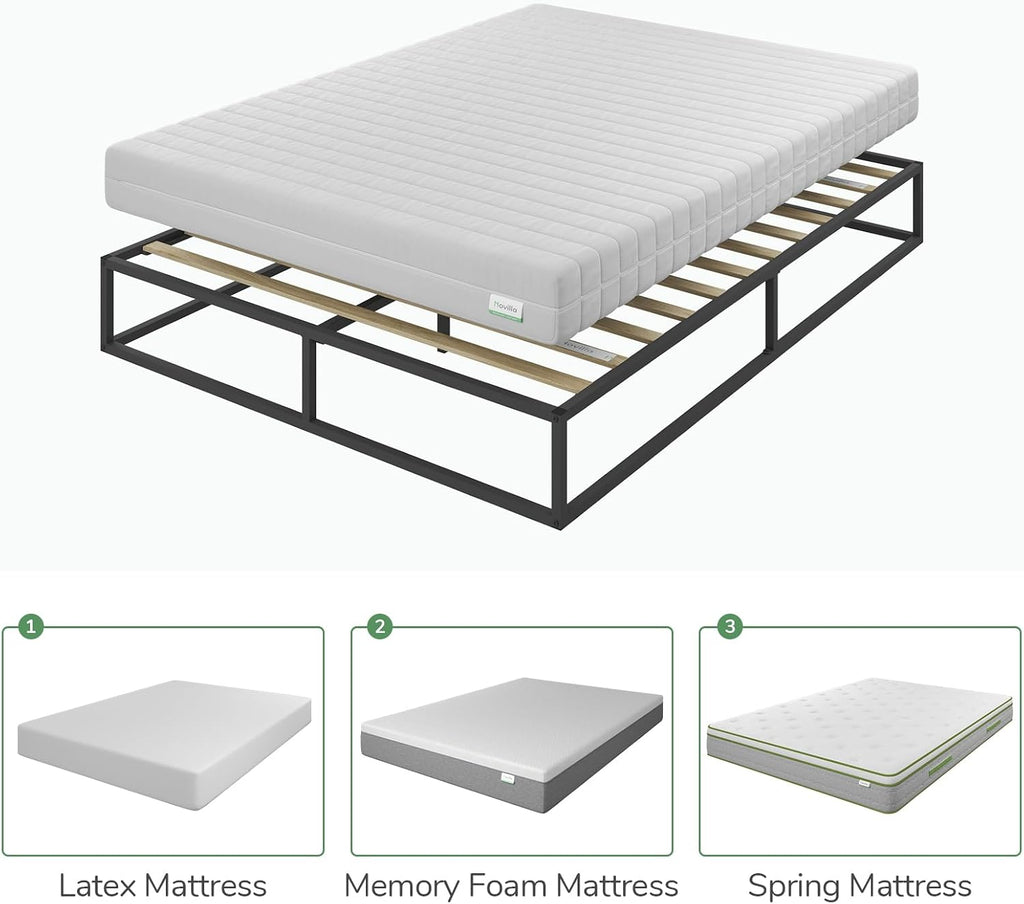 Novilla Metal Platform Bed Frame, Wood Slat Support, No Box Spring Needed, Easy Assembly, Black, Queen