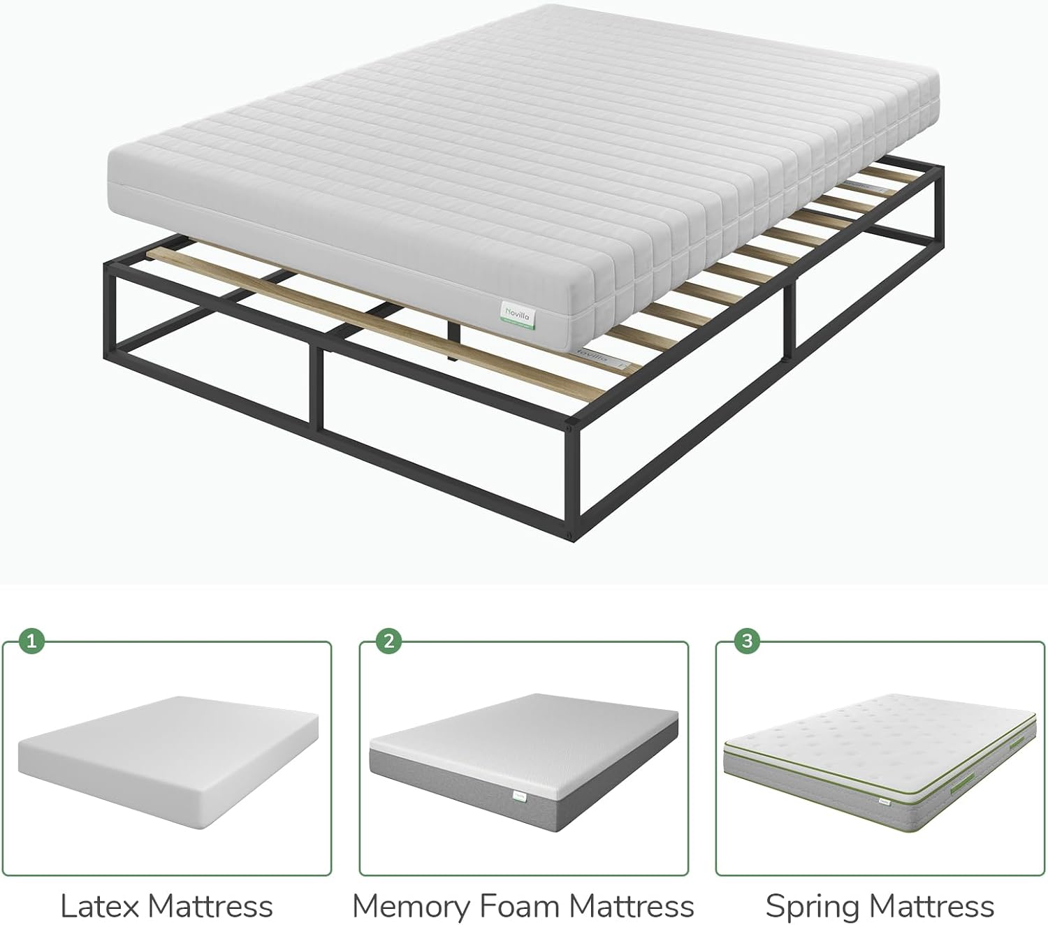 Novilla Metal Platform Bed Frame, Wood Slat Support, No Box Spring Needed, Easy Assembly, Black, Queen