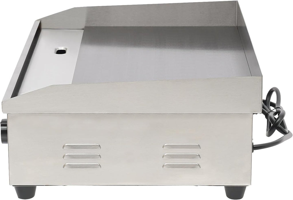 Teppanyaki, 3000W Electric Griddle Cooktop Countertop Commercial Flat Top Grill Griddles BBQ Plate Grill Thermostatic Control Stainless Steel Restaurant Large Grill for Kitchen, 22, silver