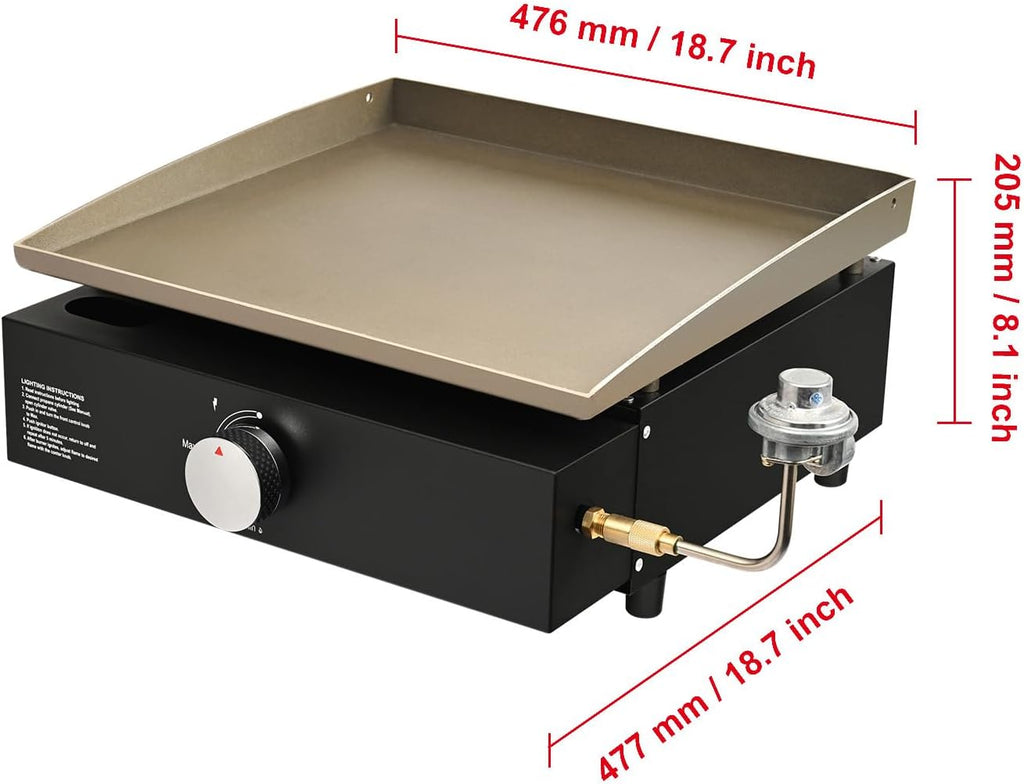 Happybuy Griddle, 16.9' Heavy Duty Manual Flat Top Griddle, Countertop Gas Grill with Non-Stick Cooking Plate, Propane Gas, 2-Burners