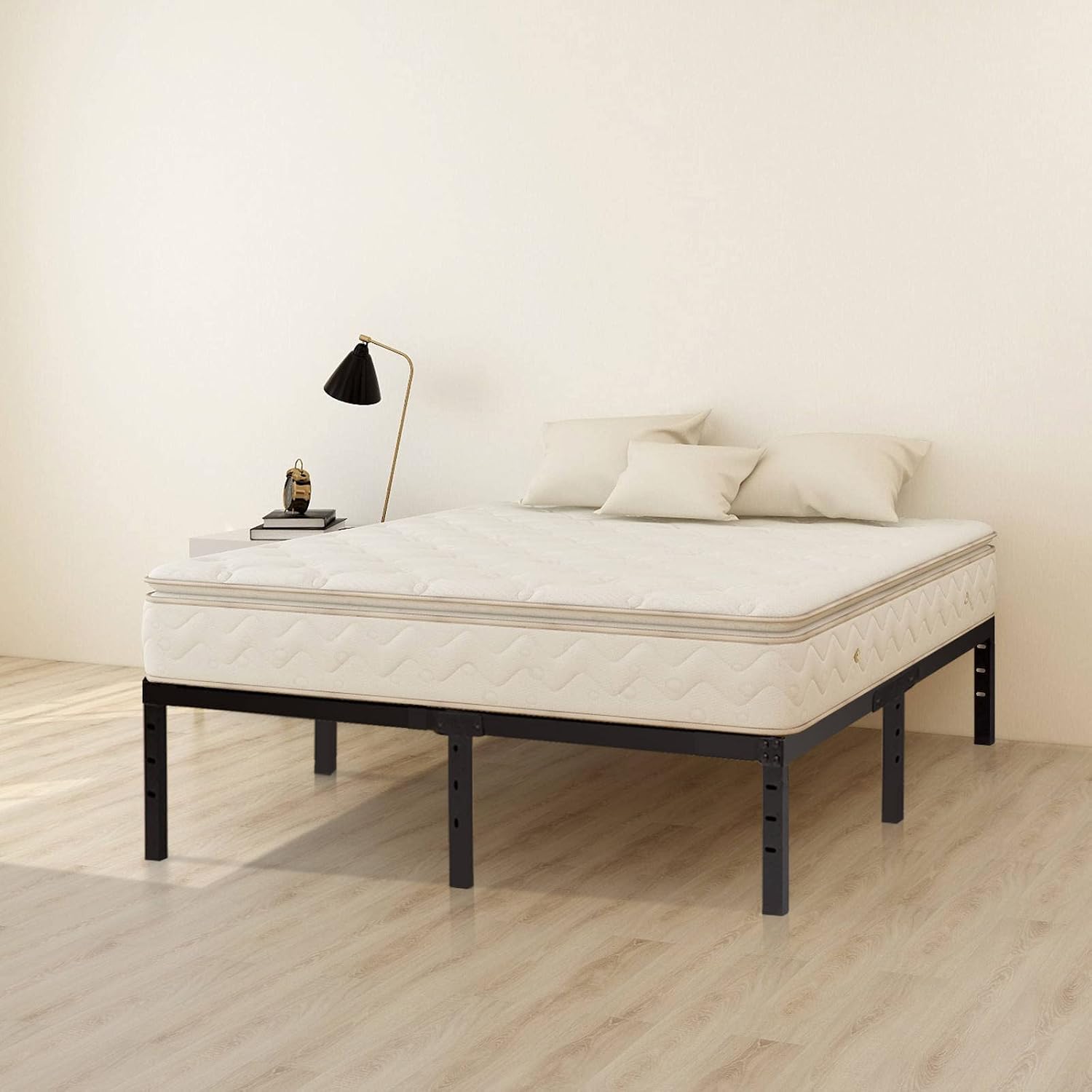 Wulanos Full Size Bed Frame, Heavy Duty Metal Frames with Steel Slats Support, No Box Spring Needed, 16 Inch High Metal Platform Bed Frames with Storage, Non-Slip and Noise-Free, Black