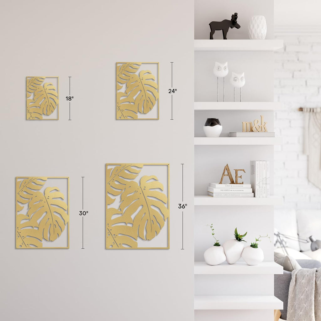 SIGNLEADER Metal Wall Art Decor Botanical Leaf Minimalist Modern Wall Sculpture Hangings Home Decoration for Living Room, Bedroom, Bathroom, Kitchen, Outdoor - 36' Gold