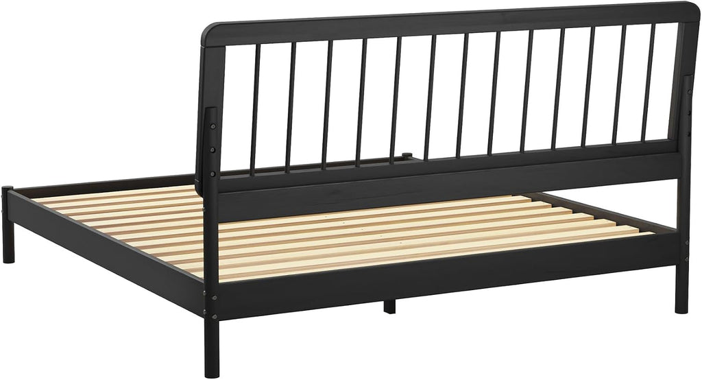 Walker Edison Clemente Mid-Century Modern Spindle Headboard King Bedframe, King Size, Black