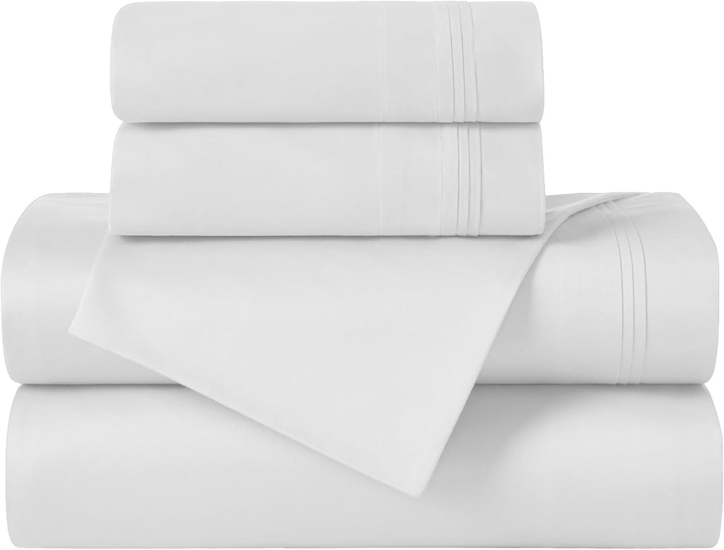 Superior Egyptian Cotton 4 Piece Sheet Set, 650 Thread Count, Modern Design, Sustainable Sheets, Ultra-Soft Basics, Solid, Deep Pocket Fitted Sheet, Flat Sheet, Pillowcases, King, White