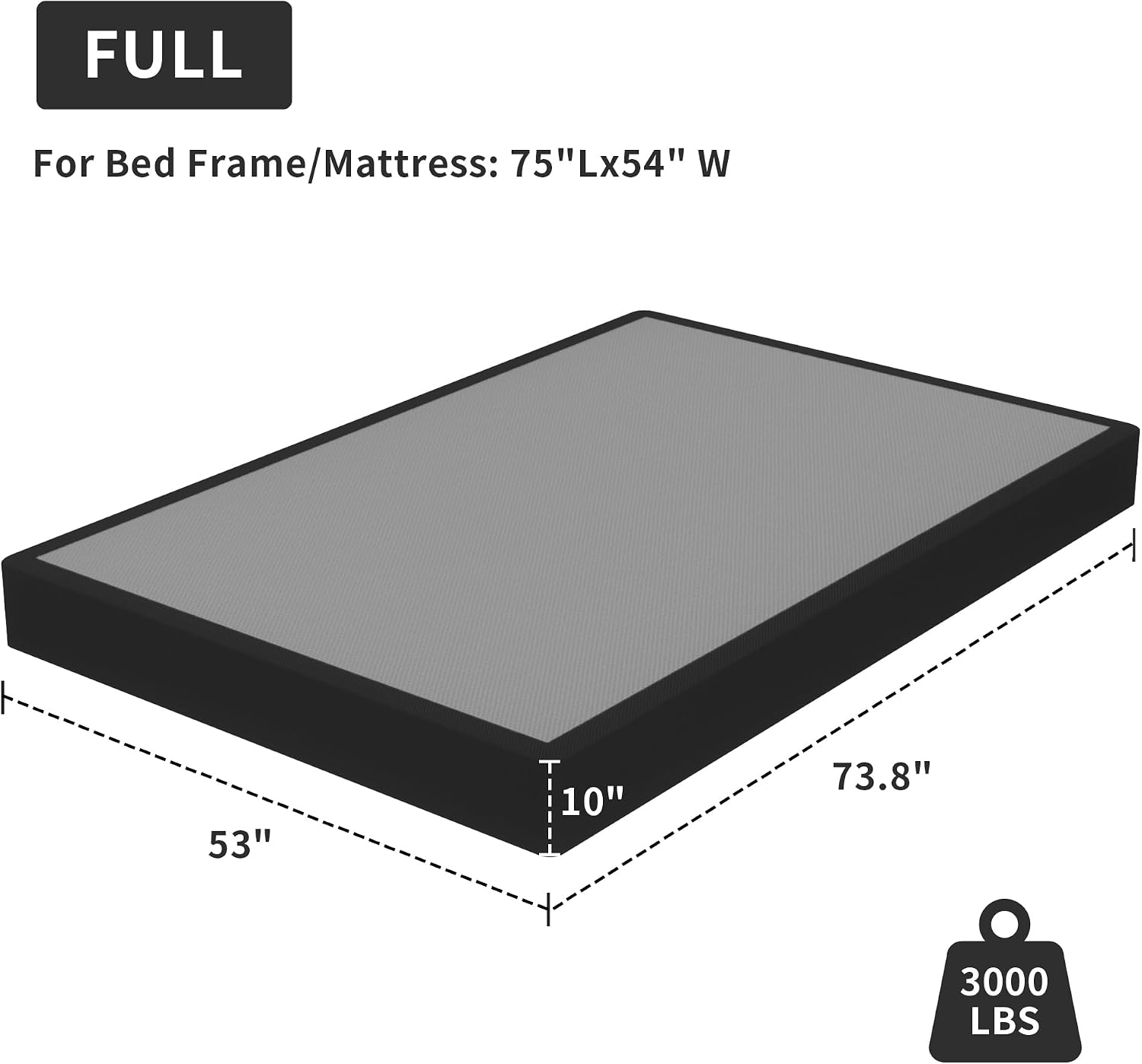 Superay Full Box Spring, 10 inch Box Spring for Full Bed, Heavy Duty Metal Bed Frame with Fabric Cover, 3000lbs Max Weight Capacity Bed Base Mattress Foundation, Easy Assembly, Noise Free, Black