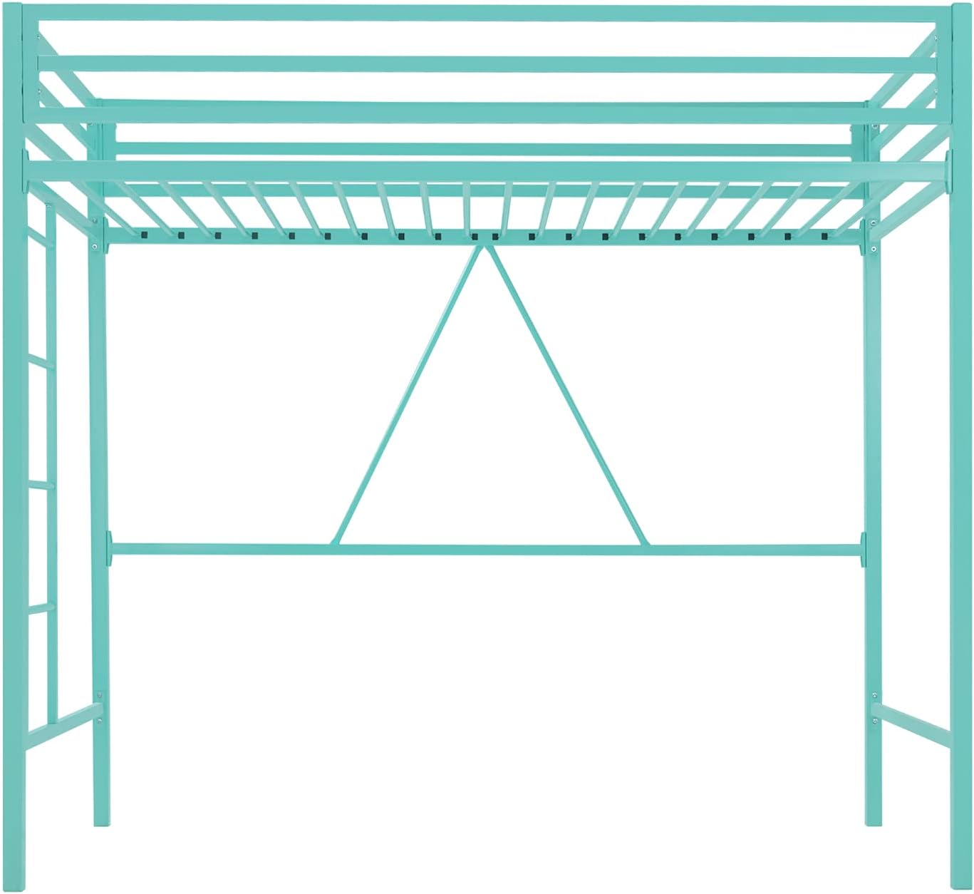 MUTICOR Twin Loft Bed Frame for Juniors and Adults with Safety Guardrail and Ladder,Metal Slats Support, Small Space Saving Furniture for Bedroom Kids Room and Dorm,Aqua Green