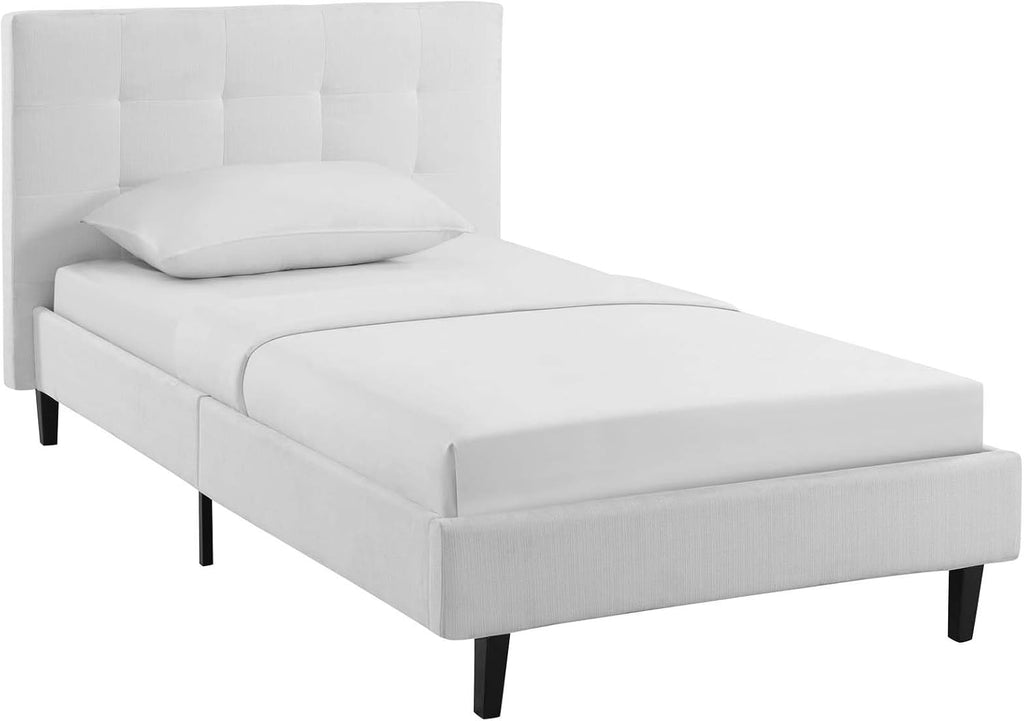 Modway Linnea Upholstered White Twin Platform Bed with Wood Slat Support