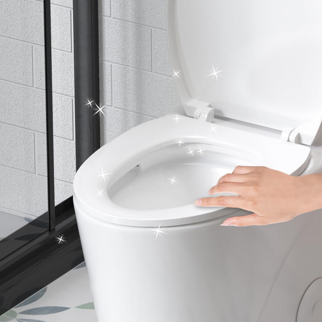 Elongated One Piece Toilet with Comfort Chair Seat ADA Height 17.3' Modern Toilet for Bathroom, Dual Flush 0.8/1.6 GPF and MAP 1000g, 12' Rough-In, Soft Closing Seat, Glossy White