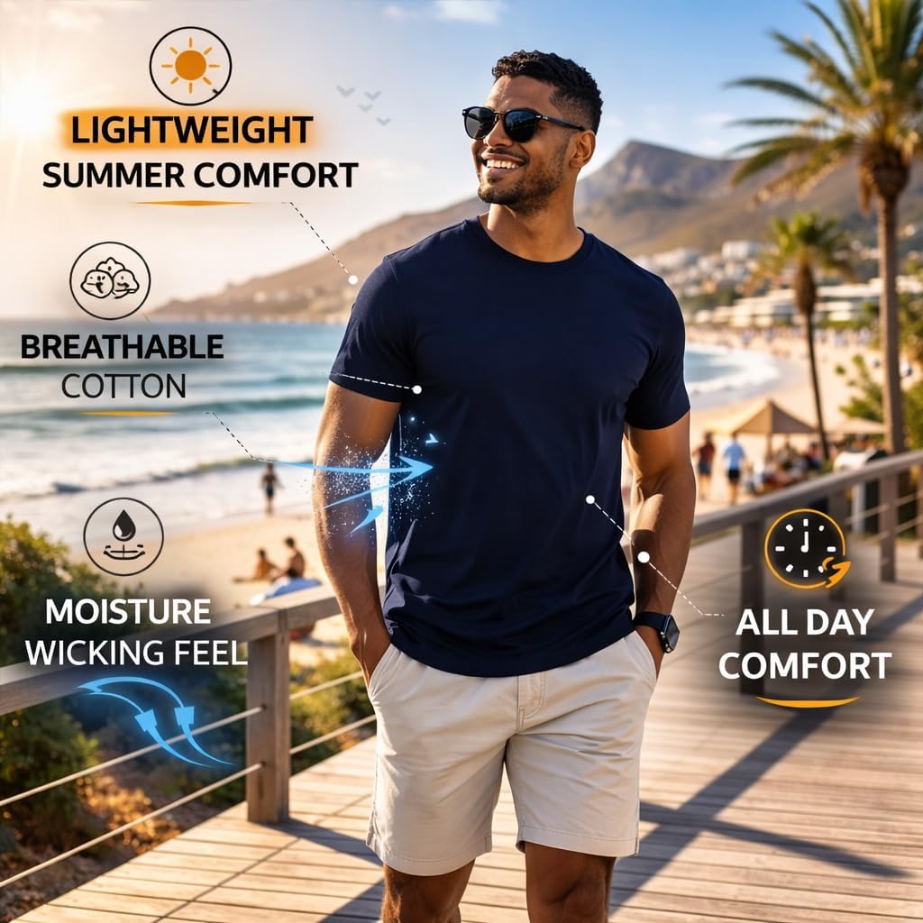 SOCKS'NBULK Men's Cotton Crew Neck Regular T-Shirts Bulk Short Sleeve Lightweight Tees Mix Colors