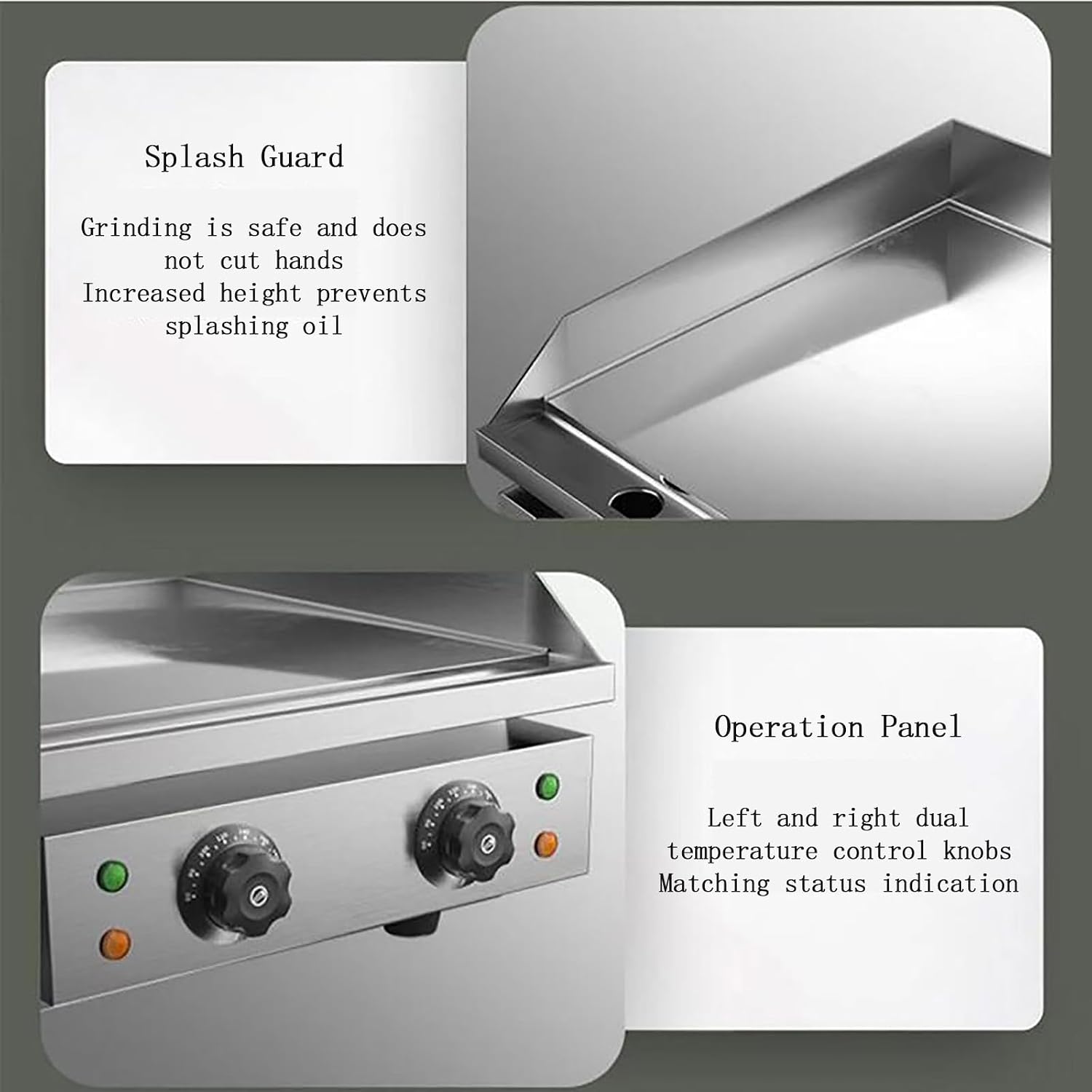 29' Electric Grill Commercial Countertop Griddle Flat Top Grill Hot Plate Dual Temperature Control Non-Stick Stainless Steel Teppanyaki Grill for BBQ Restaurant Kitchen