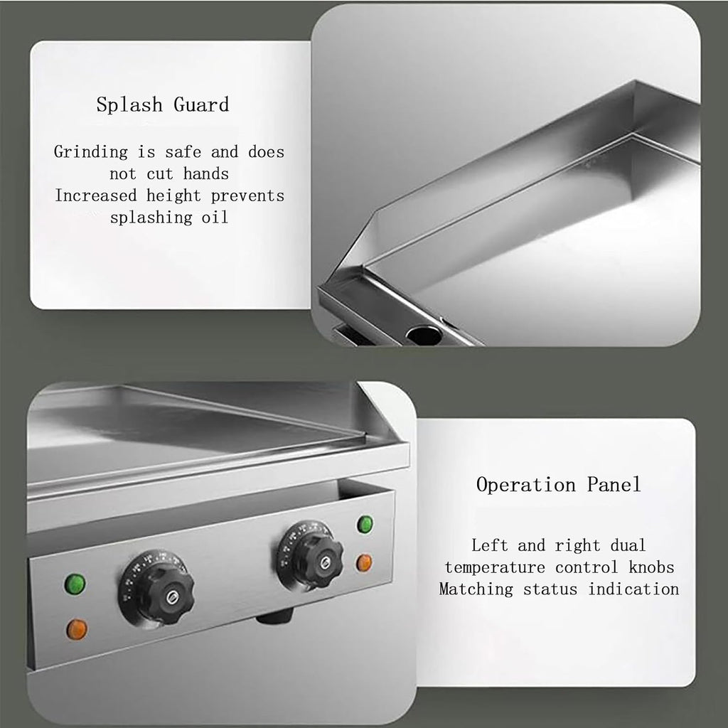 29' Electric Grill Commercial Countertop Griddle Flat Top Grill Hot Plate Dual Temperature Control Non-Stick Stainless Steel Teppanyaki Grill for BBQ Restaurant Kitchen, 4400W