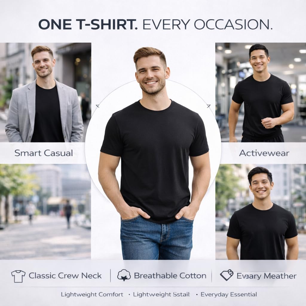 SOCKS'NBULK Men's Cotton Crew Neck Regular T-Shirts Bulk Short Sleeve Lightweight Tees Mix Colors