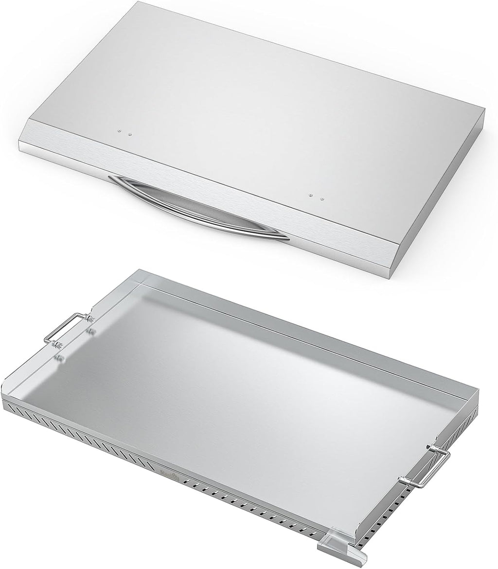 Stanbroil 36 Inch Flat Top Griddle and Hard Cover Hood Bundle for Blackstone 36' 4 Burner Grill with Front Grease System, Stainless Steel