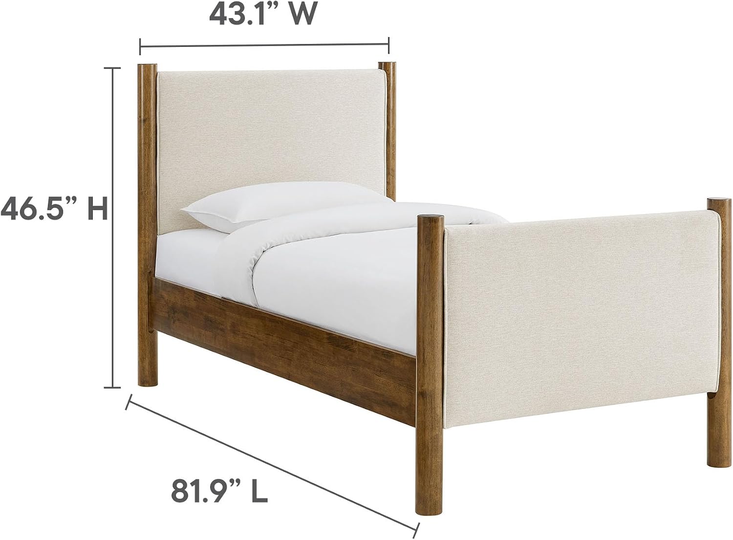 Modway Maven Twin Size Bed Frame in Ivory Walnut with Upholstered Fabric Headboard and Footboard – Wood Twin Platform Bed Frame – No Box Spring Needed