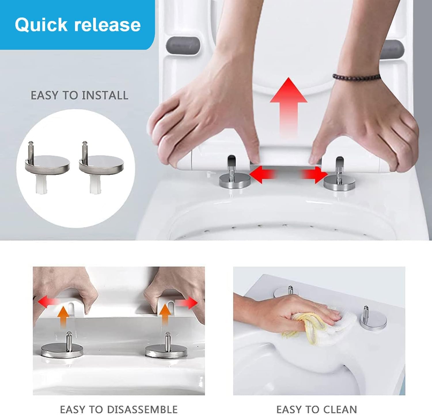 Toilet Seat Round Square Toilet Seat White Soft Close Toilet Seat White Quick Release, Bathrooms Square Toilet Seat Simple Top Fixing, Thickened Household Toilet Lid (White 36.5 * 43.5cm)