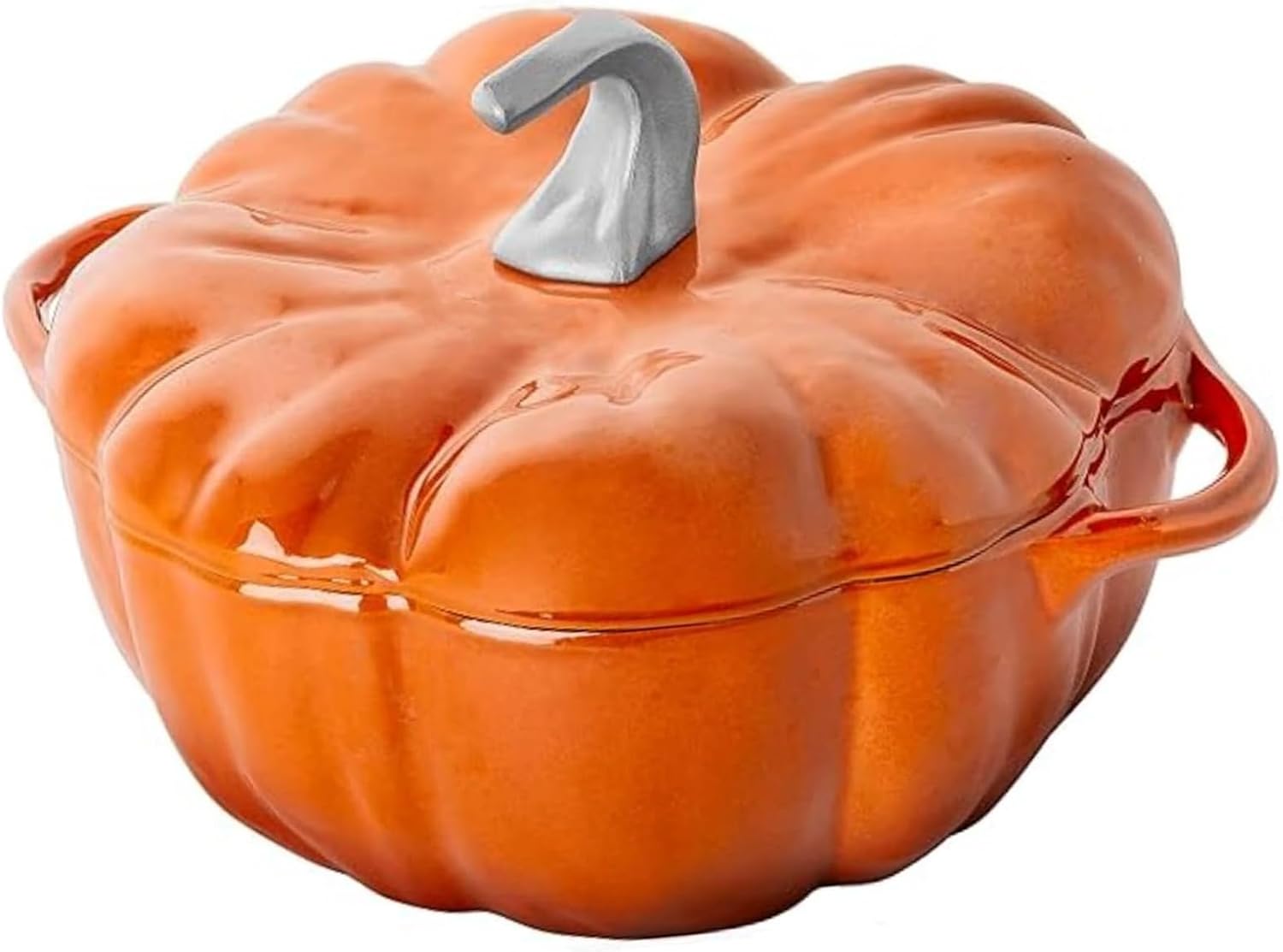 20cm/7.9in,Mswborml Pumpkin Enamel Pots for Cooking, Enameled Cast Iron Dutch Oven Pot with Lid, Enamel Coating, Non-Stick Shallow Casserole Braiser with Dual Handle Usable for Induction Cookers
