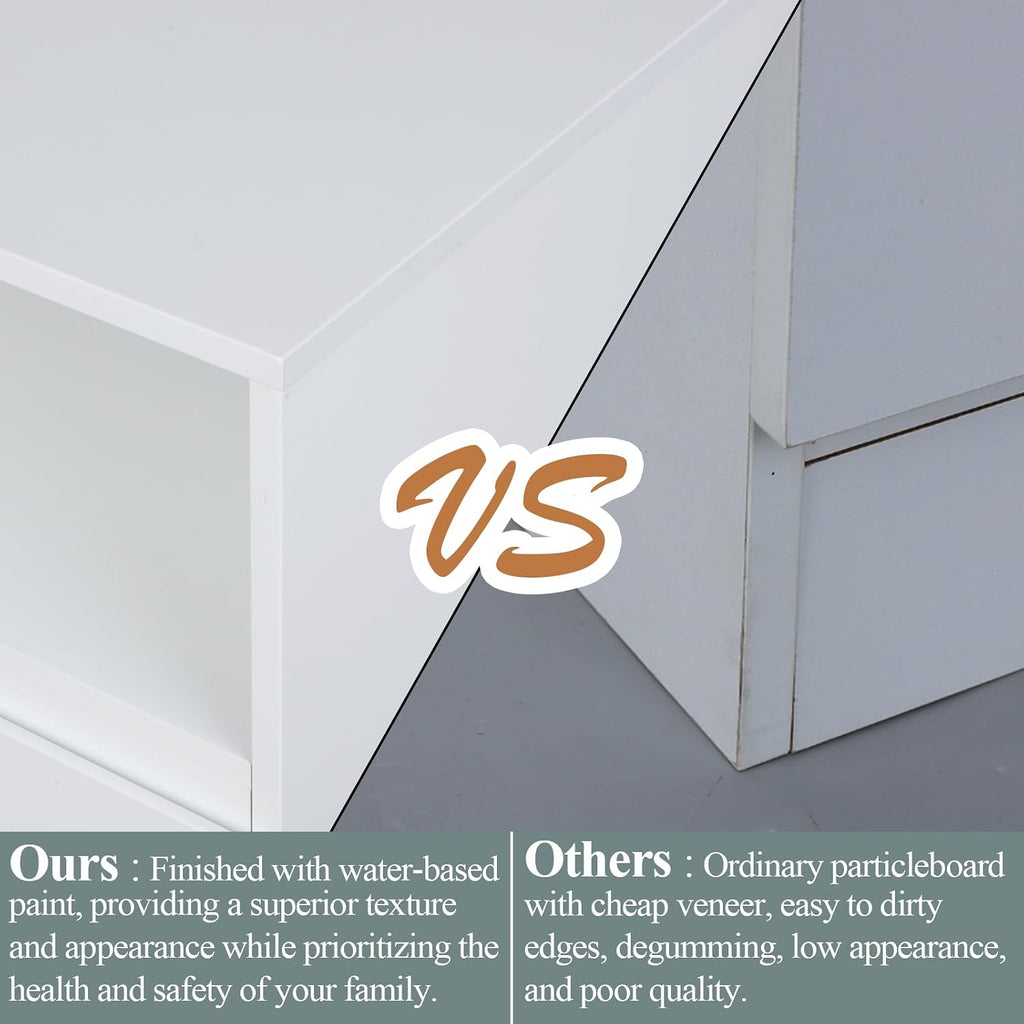 Gyfimoie 6 Drawer Double Dresser with Power Outlet, Accent Chests of Drawers with LED Light, Modern White Storage Dresser with Charging Station (Mirror Not Included)