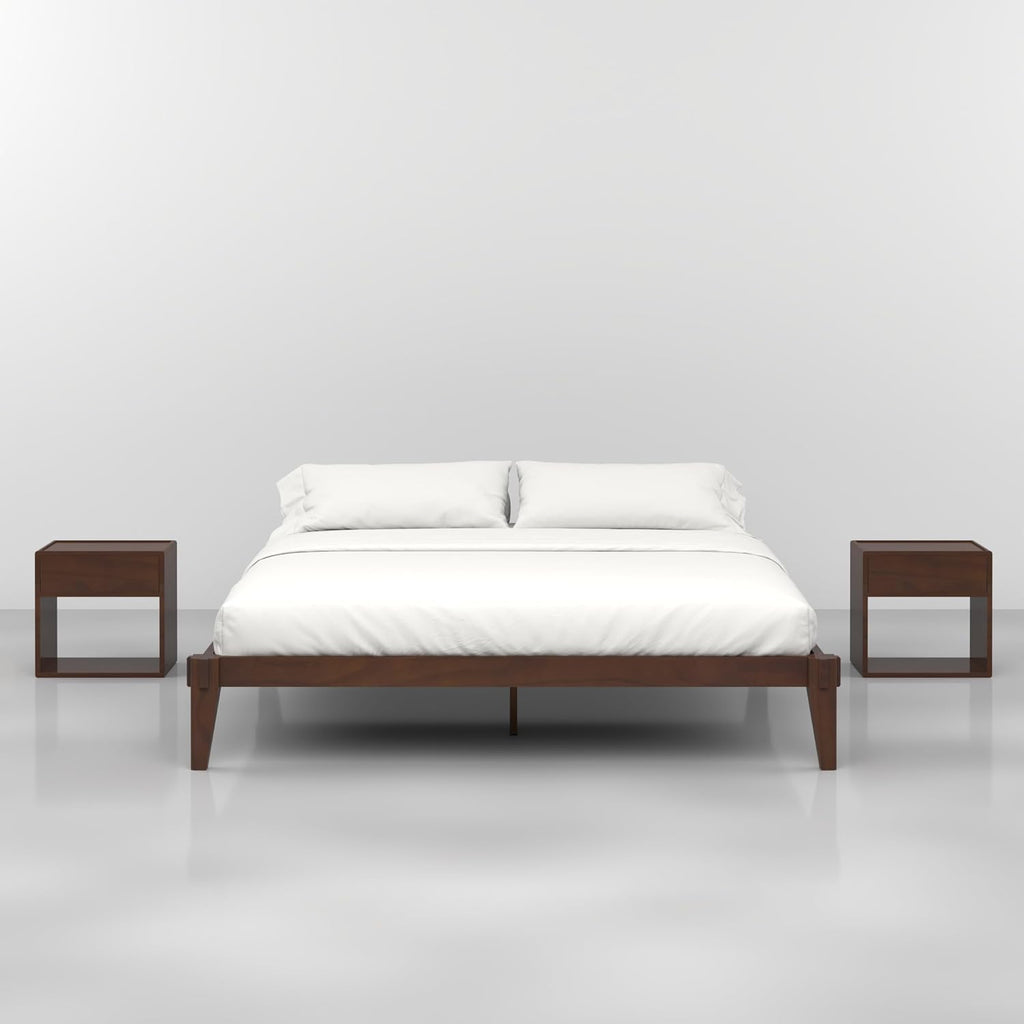 Bme Chalipa 14' King Bed Frame - Solid Wood Platform Bed - Japanese Joinery Bed Frame - Wood Slat Support - No Box Spring Needed - Easy Assembly - Minimalist & Modern Style, Walnut