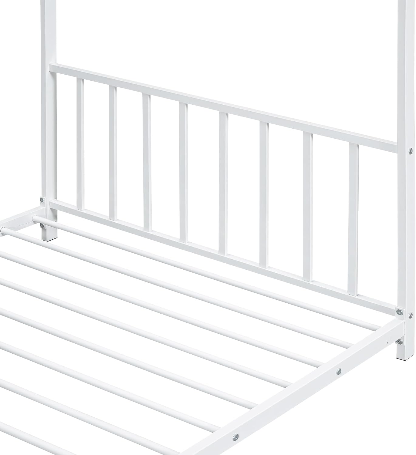 Bellemave Twin Size House Floor BedFrame for Kids, Metal Montessori Beds with slats, Twin House Beds for Kids Girls Boys, Wash White