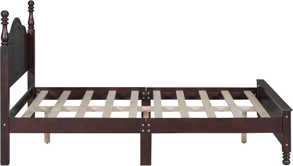 Flieks Full Size Wood Platform Bed Frame,Retro Style Platform Bed Frame for Boys Girls Kids Adults Toddler with Wooden Slat Support,Dark Walnut