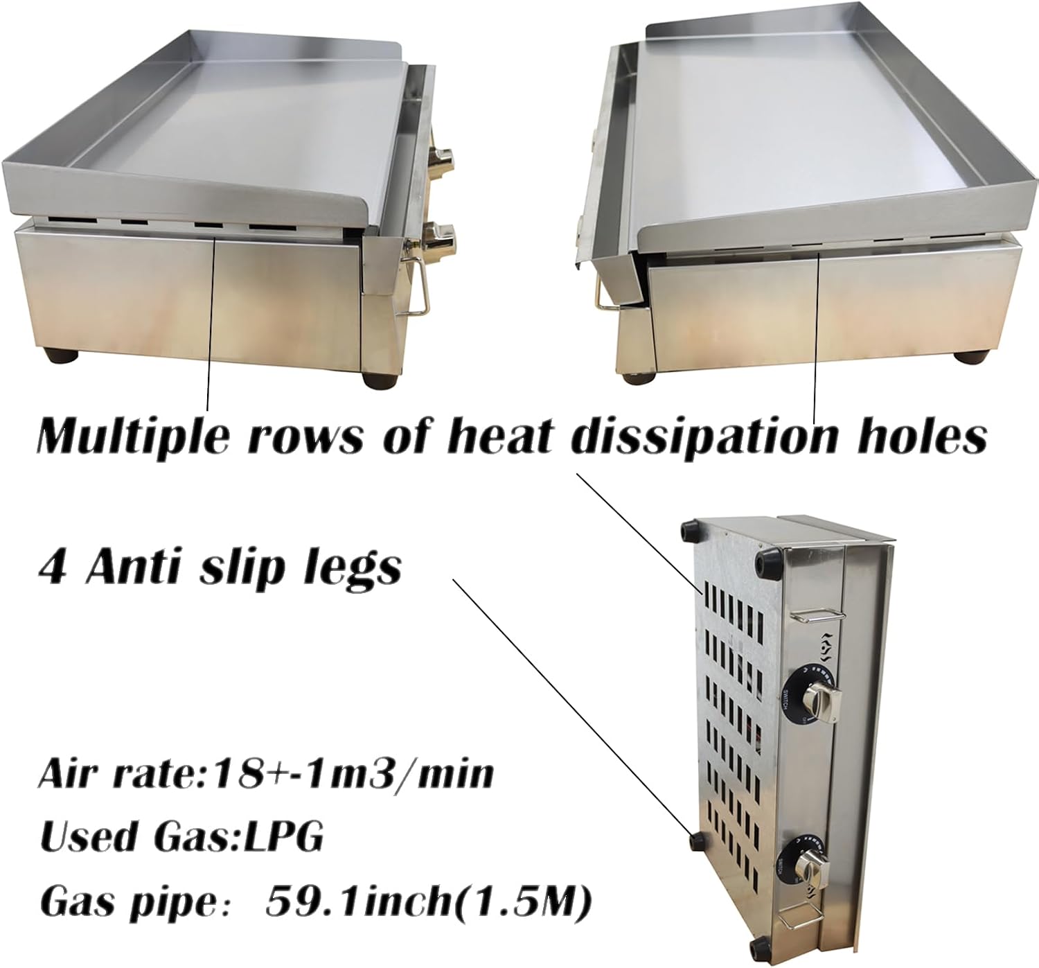INTBUYING 2 Burners Commercial Flat Top Grill Gas Griddle with Low Pressure Valve 2800Pa Non-Stick Plate Flat Adjustable Temperature for Home Party Camping