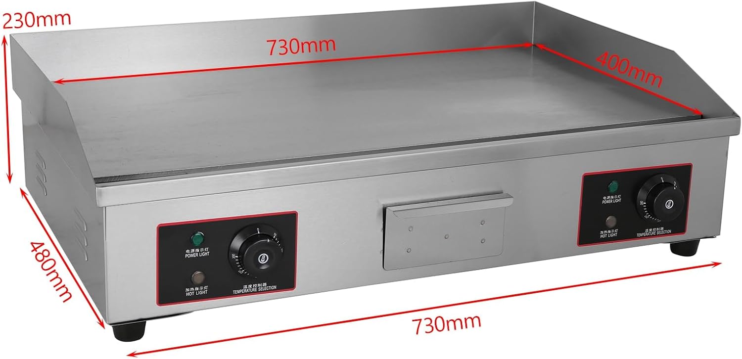 Topteng Commercial Electric Griddle 30 Inch, Commercial Griddle Electric Flat Top Griddle Stainless Steel Countertop Griddle Grill 4400W with Drip Hole, 50-300℃ Griddle for Home Restaurants