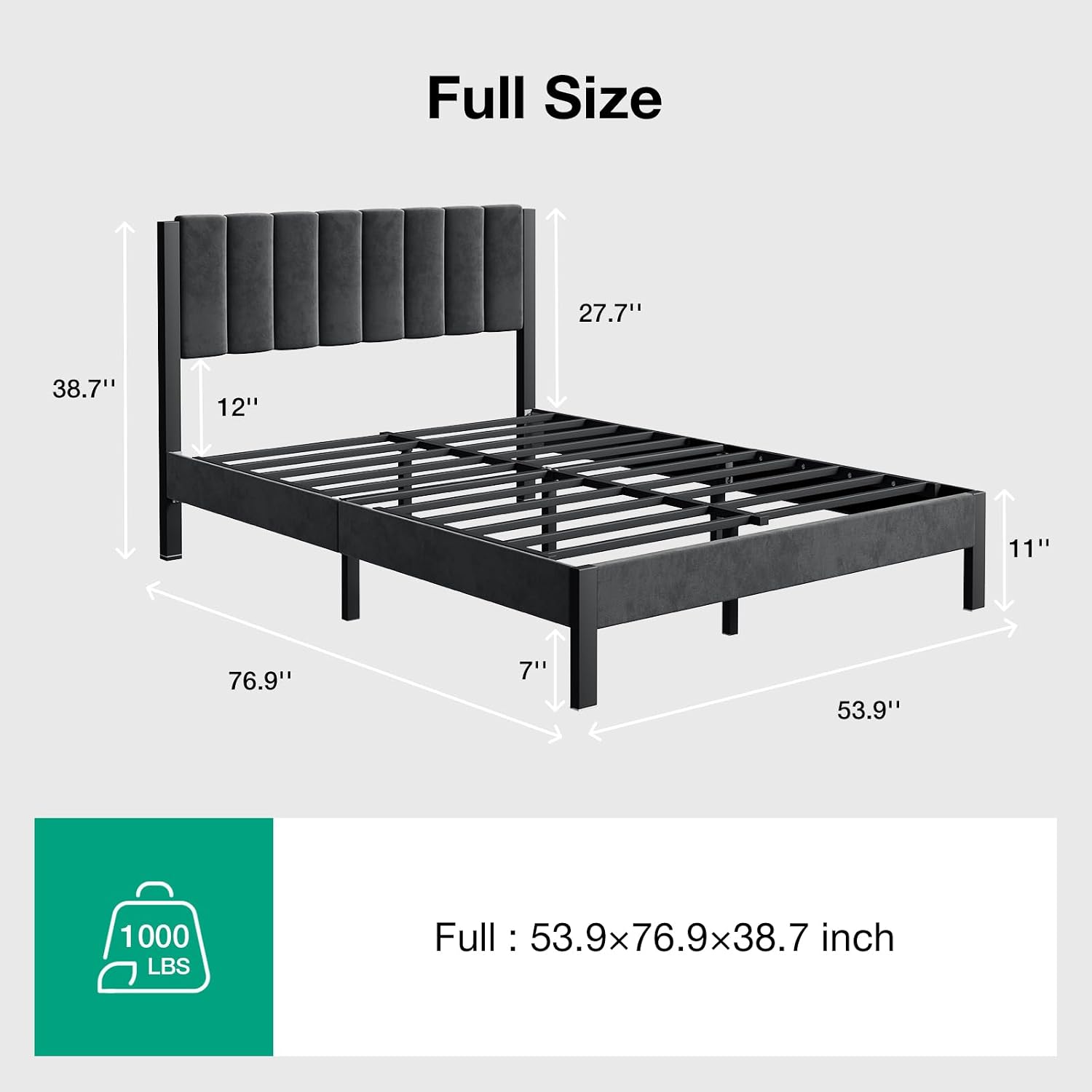 Novilla Full Bed Frame with Piano Keys Headboard and Footboard, Metal Platform Bed Frames Full Size, No Box Spring Needed, Easy Assembly, Steel Slats Support, Velvet Black