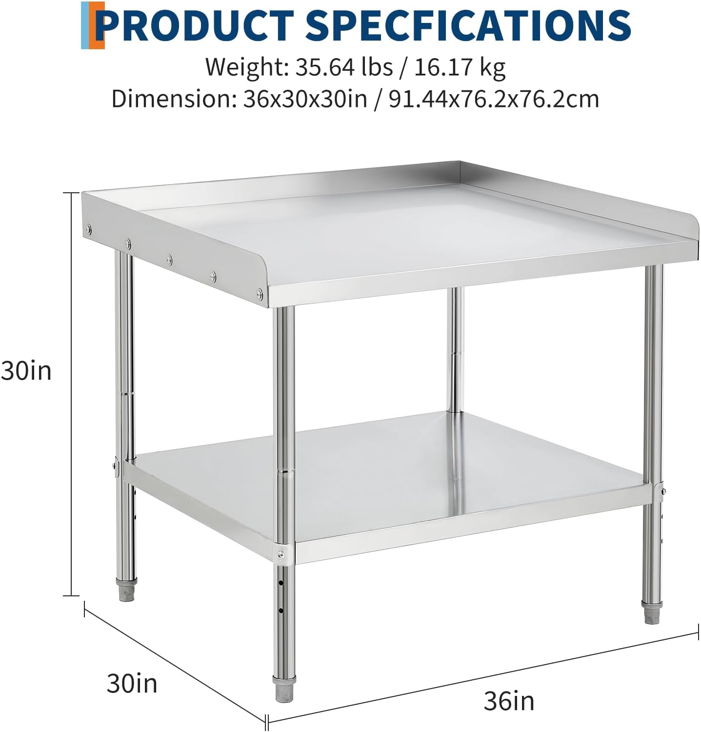 GarveeTech Stainless Steel Grill Stand Table - 36x30x30 Inches, 660 LBS Heavy-Duty Capacity, NSF Certified, with 2' Edge Baffle for Home, Commercial Restaurant Kitchen, Hotel