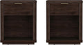 Manhattan Comfort Evelyn Nightstands Set of 2 with Full Extension Drawer and Open Shelf – Modern Bedroom Night Stand or Living Room Side Tables with Storage – Easy Assembly, Brown