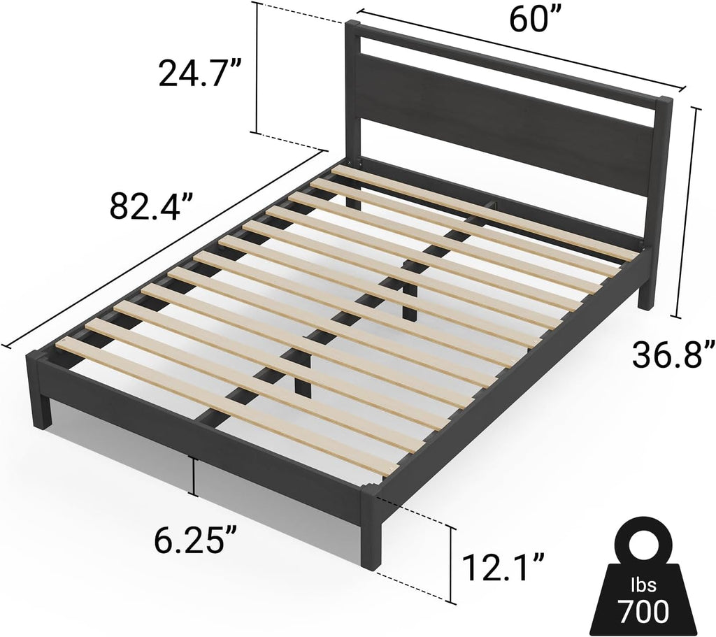 LIFEMENT Signature Wood Platform Bed Frame with Headboard, Essential, Noise Free, Under Bed Storage, No Box Spring Needed, Easy Assembly (Black, Queen (U.S. Standard))