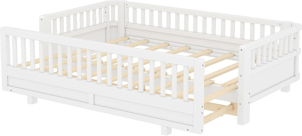 Bellemave Queen Floor Bed or Twin XL Montessori Floor beds for Kids, Twin XL Can Be Converted into a Queen Platform Bed, White
