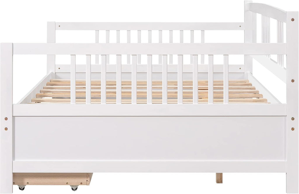 Merax Daybed Twin, Twin Daybed Wooden Slats Support Modern Living Daybed with Rails, No Box Spring Needed (White)