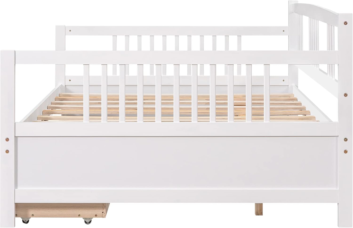 Merax Daybed Twin, Twin Daybed Wooden Slats Support Modern Living Daybed with Rails, No Box Spring Needed (White)