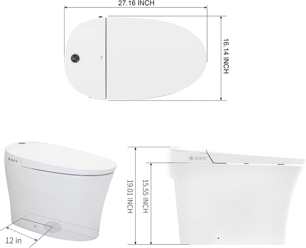 R&T Smart Toilet with Bidet Build in, One Piece Modern Toilet for Bathroom, Elongated Tankless Tolilets with Auto Flush, Night Light, Heated Seat, Warm Water, Air Dryer, Deodorization E16