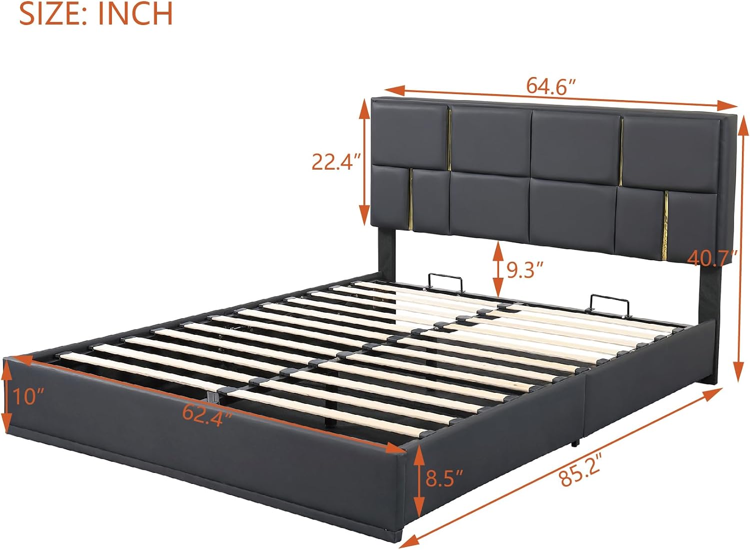 Upholstered Bedroom Furniture Set with Ottoman, Queen Upholstered Platform Bed with Hydraulic Storage System and Storage Ottoman, 2 Piece Bedroom Furniture Set Queen Size, Black