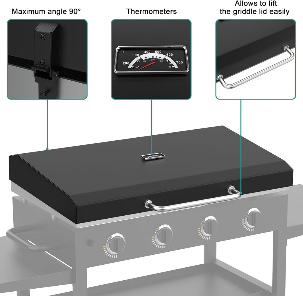 Upgraded Griddle Hinged Lid for 36' Blackstone 1554 1863 1825 1818 1565 1560 2149 1841 1866 2122 2151 2177, Hard Cover with Thermometer and Cover for Blackstone 36 Inch Griddle Accessories