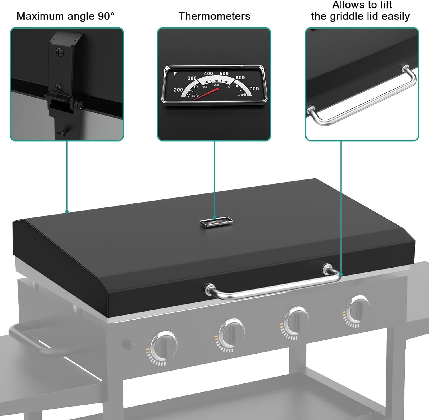 Upgraded Griddle Hinged Lid for 36' Blackstone 1554 1863 1825 1818 1565 1560 2149 1841 1866 2122 2151 2177, Hard Cover with Thermometer and Cover for Blackstone 36 Inch Griddle Accessories