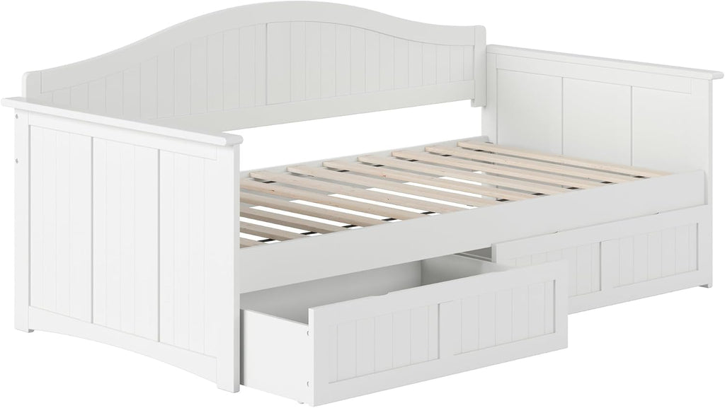 AFI, Nantucket Twin Size Wood Daybed Frame with 2 Storage Drawers, White