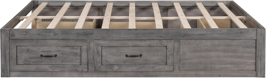CITYLIGHT Queen Size Platform Bed with 6 Drawers, Wooden Queen Bed Frame with Storage and Wood Slat Support, Antique Grey