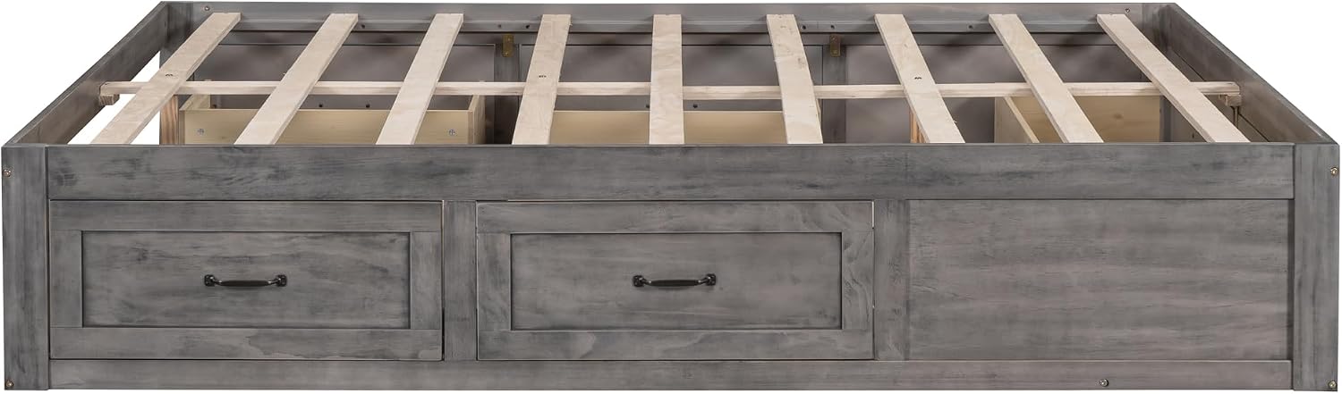 CITYLIGHT Queen Size Platform Bed with 6 Drawers, Wooden Queen Bed Frame with Storage and Wood Slat Support, Antique Grey